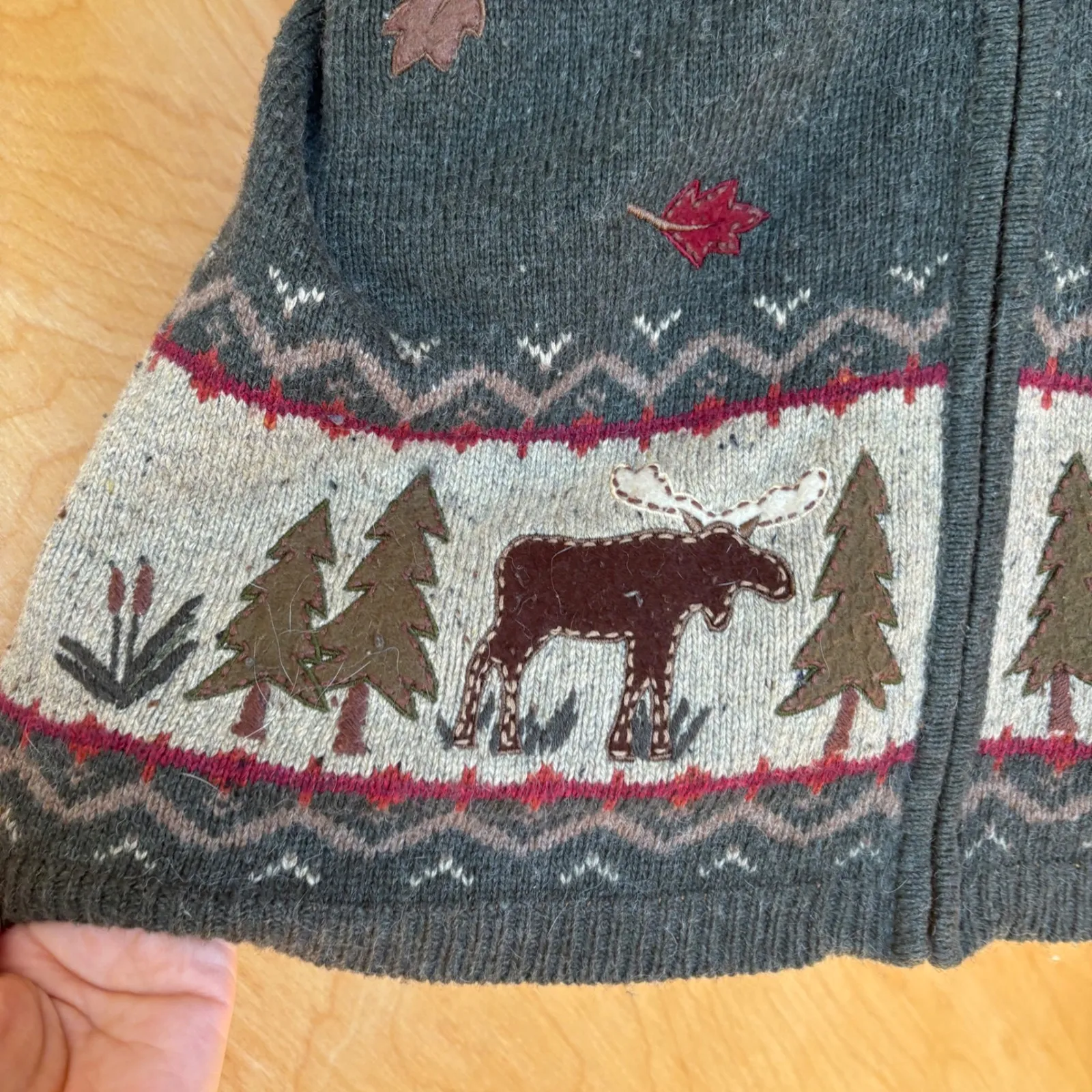 Croft & Barrow Moose Trees Sweater Cardigan Women's Large Full Zip Gray Woodland - Image 3
