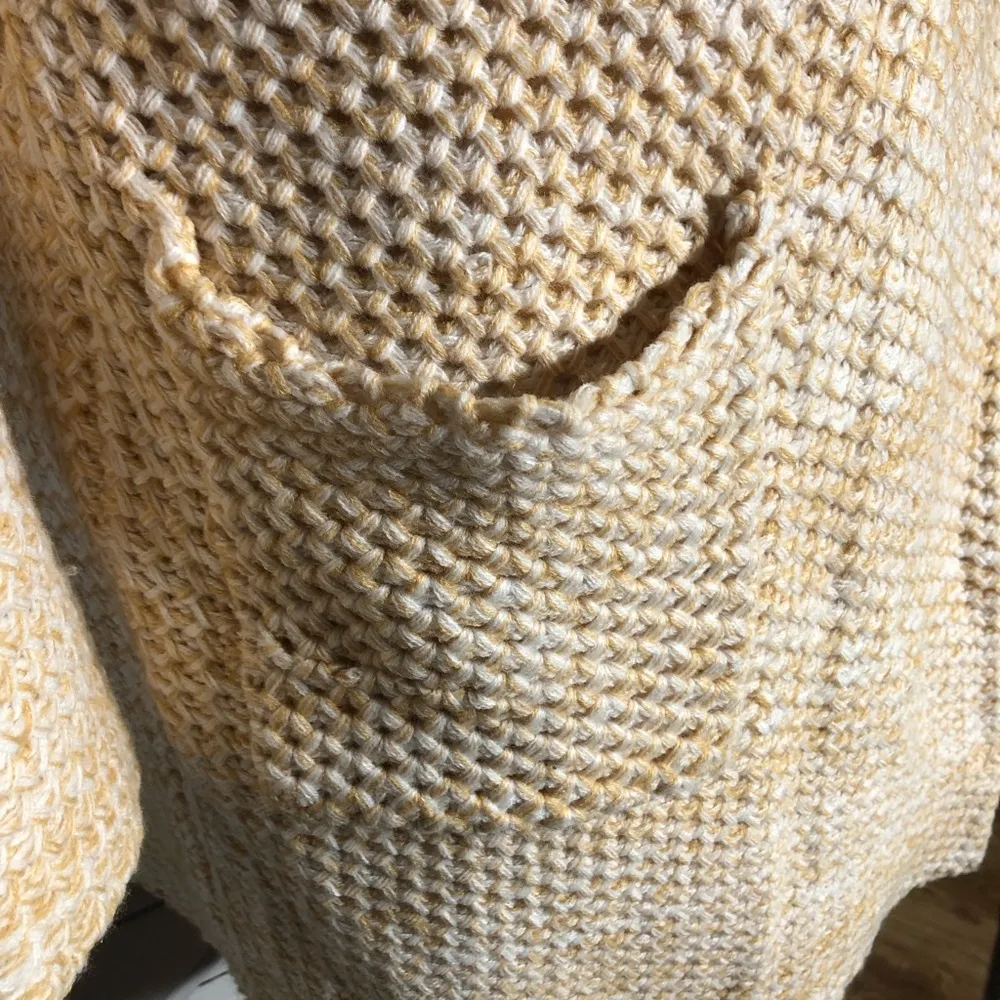 Vintage Y2K Forever 21 Long Coat Cable Knit Deep Pockets Cream/Yellow sz S - Image 6