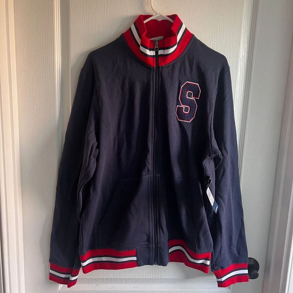 Skechers Mens Varsity Track Jacket Full Zip‎ Pockets Navy Blue Size Medium NWT - Image 2