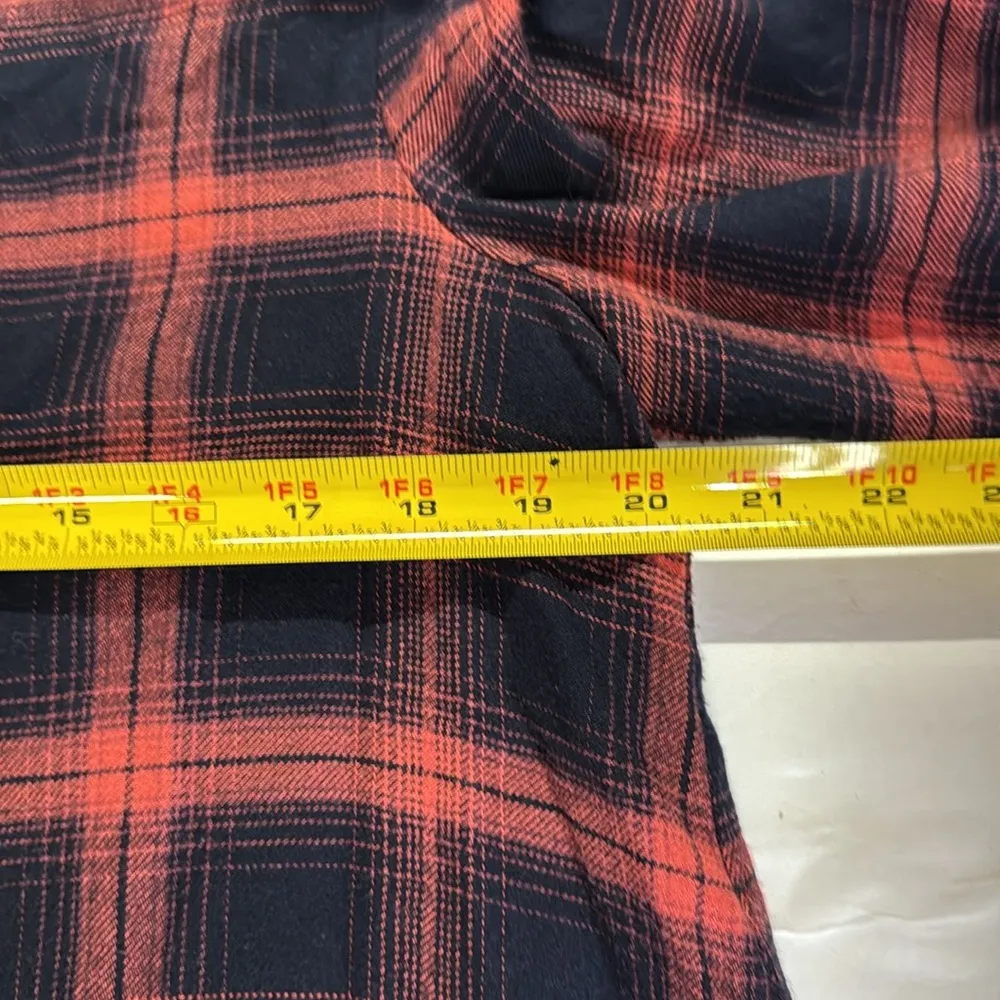 LOFT plaid flannel drop waist Orange navy Mini shirt Dress M casual fall office - Image 12