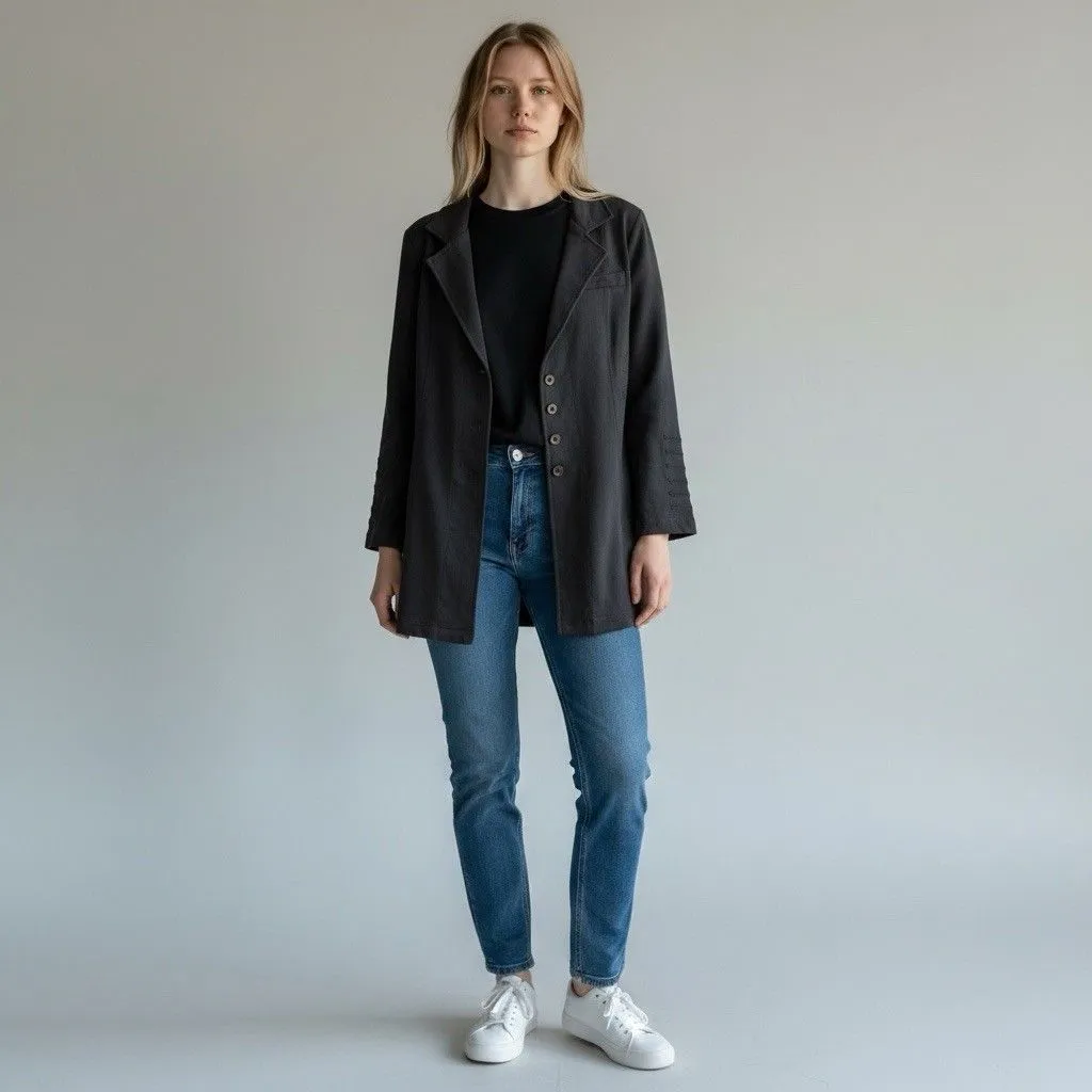 Soft Surroundings Embroidered Jacket Cardigan Small Gray Military Grunge Goth - Image 3