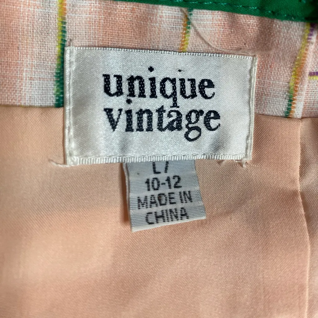 Unique Vintage Pink Plaid Mini Dress with Green Trim size L - Image 9