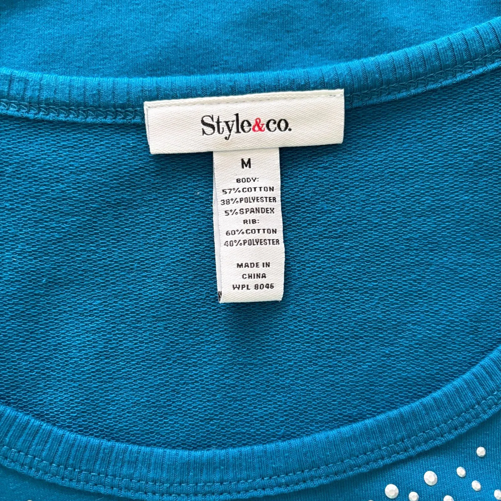 Style & Co Long Sleeve Tunic with Beaded Front Size Medium Blue EUC - Image 7