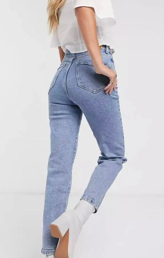 Organic Cotton Slim Mom Jeans with Stretch in Washed Blue - Image 3