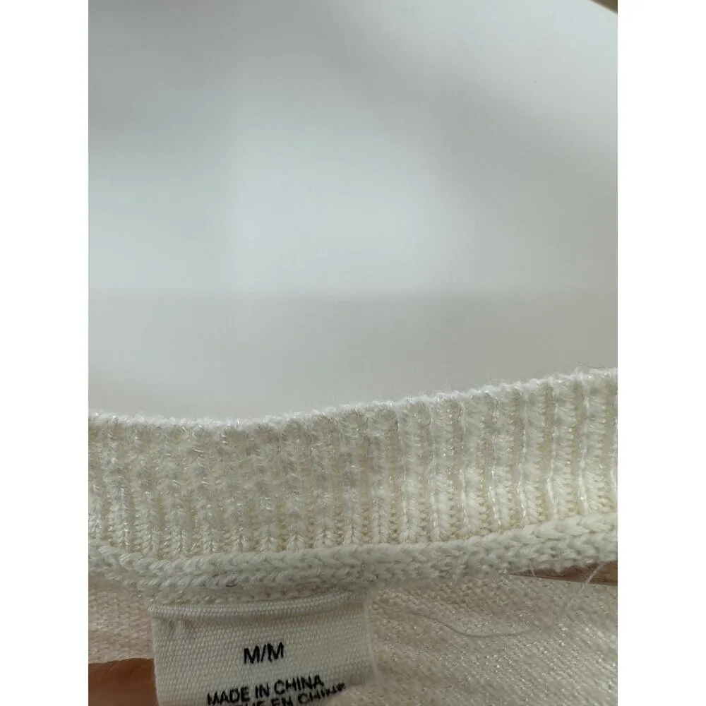 Moth Anthropologie Tunic Sweater Women Medium Cream 1/2 Sleeve Cotton Side Slit - Image 6