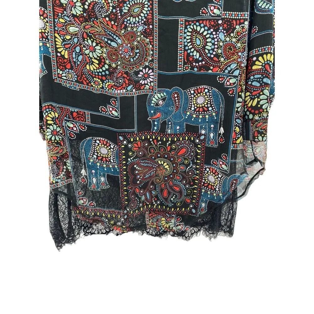 Layered Lace Blouse Tunic Top Lagenlook Long Sleeve‎ Elephant Ethnic Lightweight Size L - Image 2
