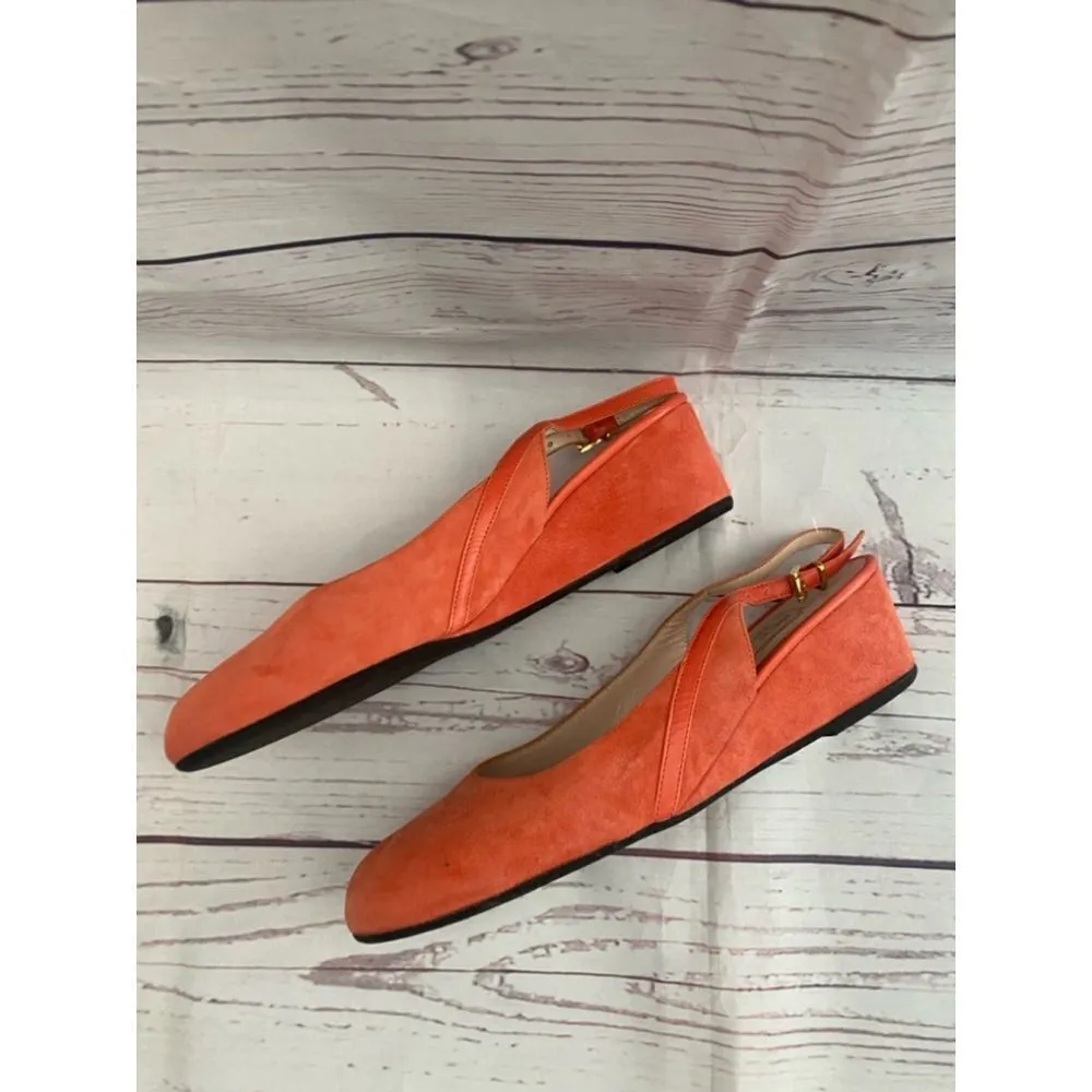 Women's Rue du Jour Orange Suede Slingback Wedge Heels Size 38 Orange - Image 4