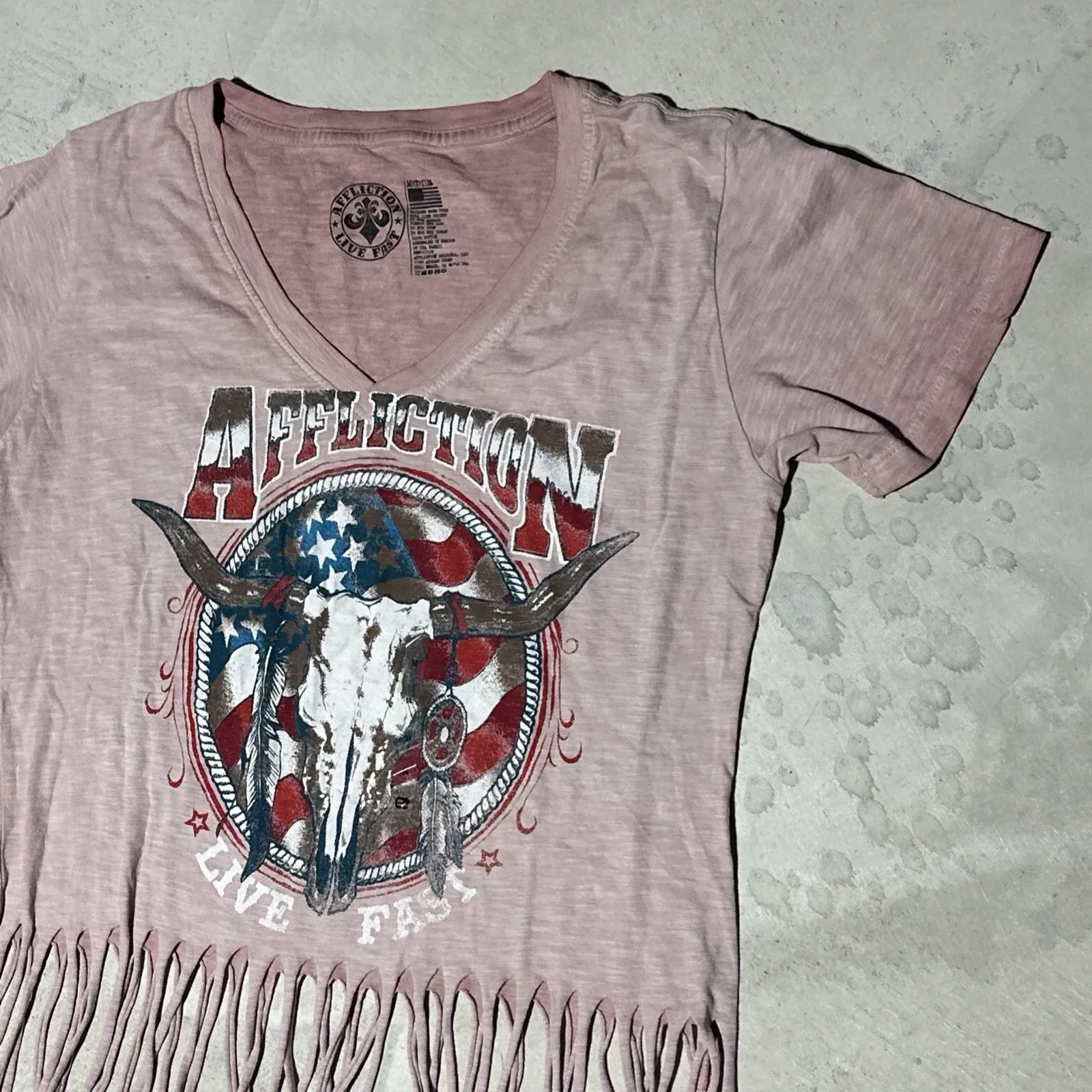 New Women's Affliction SS Desert Ride Pink Biker Tattoo Tee T-Shirt Top SZ M - Image 2