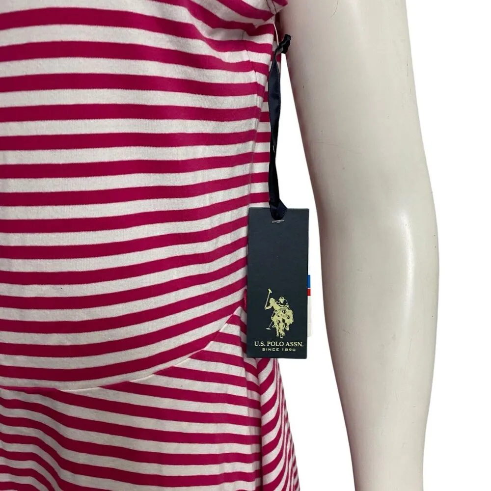 U.S. POLO ASSN Pink/White Striped XL Dress Summer NWT Fit Flare Summer Vacation - Image 8
