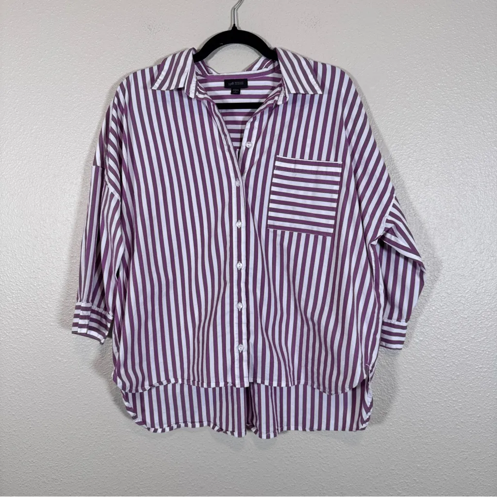 J Jill Purple White Striped Cropped Button Down Shirt Womens LP Boxy Casual Top Size undefined - Image 10