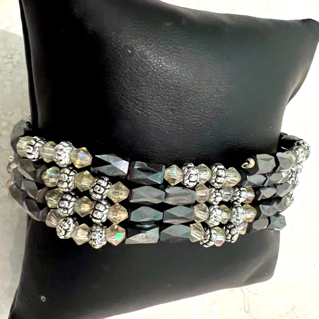 Fun “Magnetic Hematite” & Crystals Bracelet/Necklace Silver - Image 2