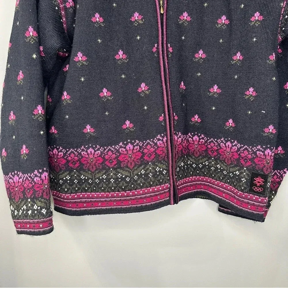 Vintage Dale of Norway Salt Lake City Olympics 2002 Full Zip Wool Sweater Medium Black - Image 7
