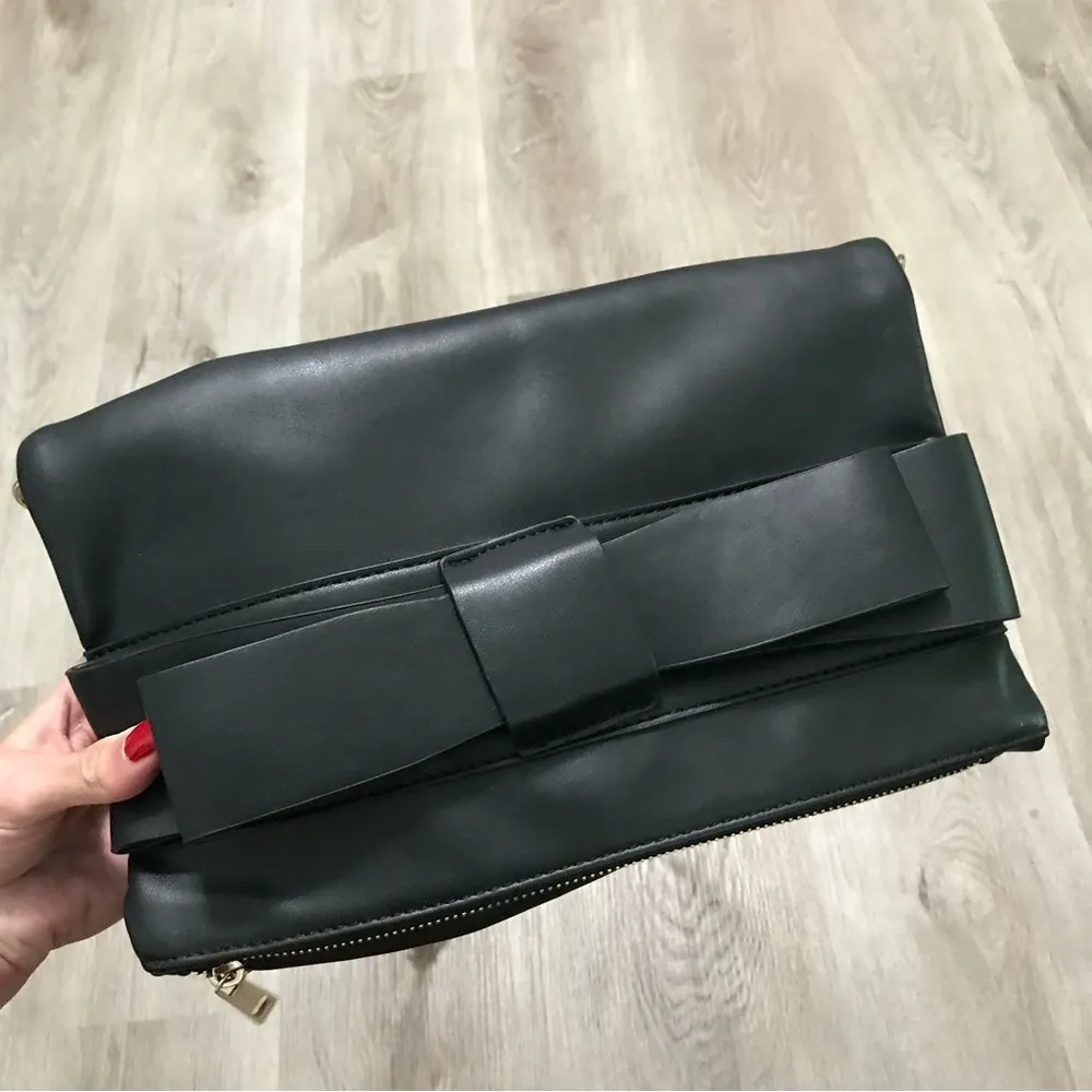 Kaari Blue Black Bow Crossbody Fold Over Bag Purse - Image 2