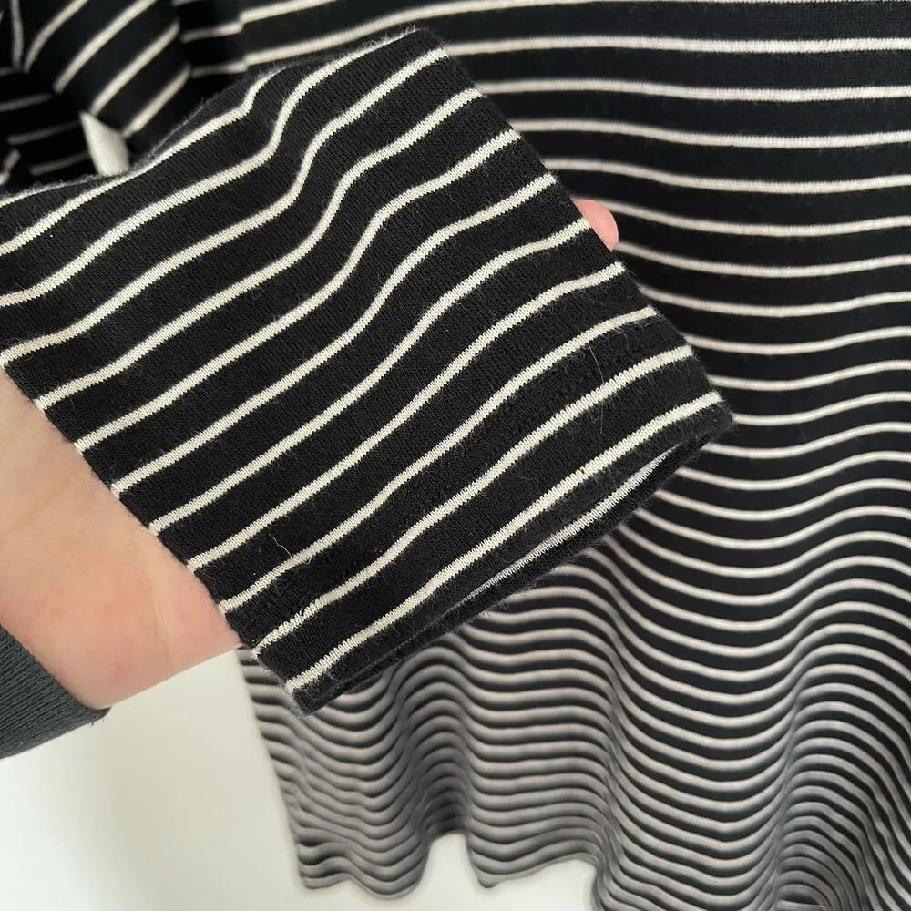 WHISTLES Striped Essential Slim Crewneck Top Black - Image 3
