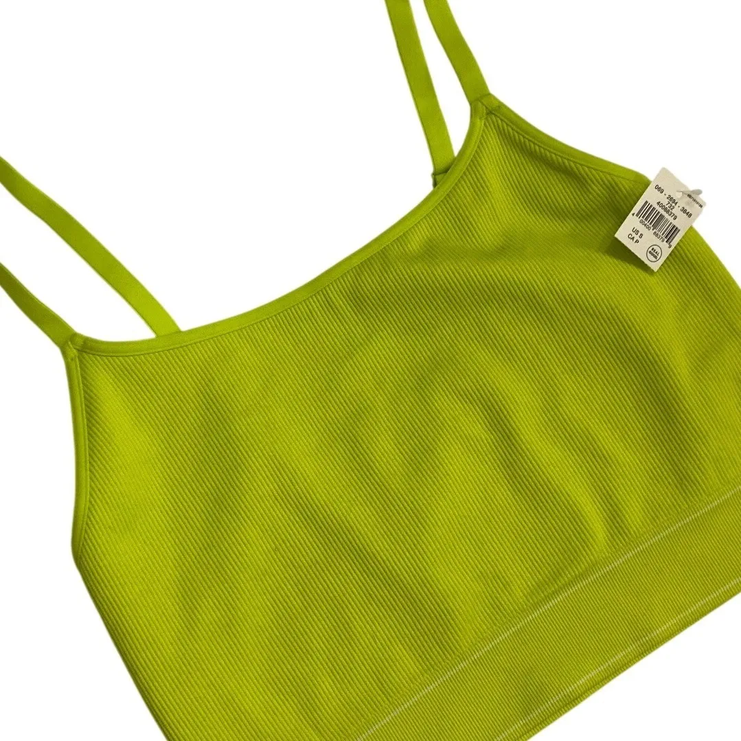 Aerie Real Good Ribbed Seamless Sports Bra Crop Tank Top Lime Green Size S NWT - Image 3