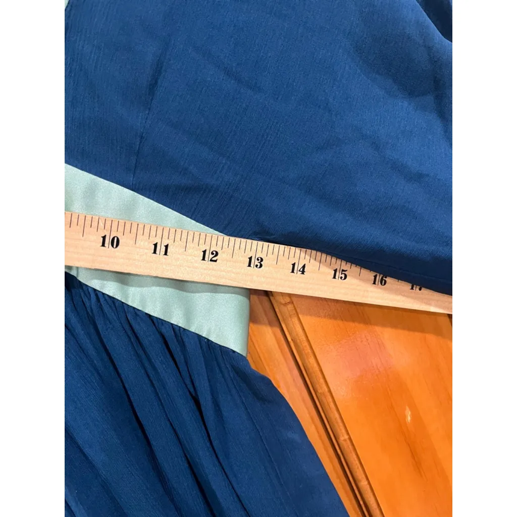 Vintage MarieMarie 100% Silk Colorblock Kimono Sleeve Dress XS Blue Green Made a - Image 6