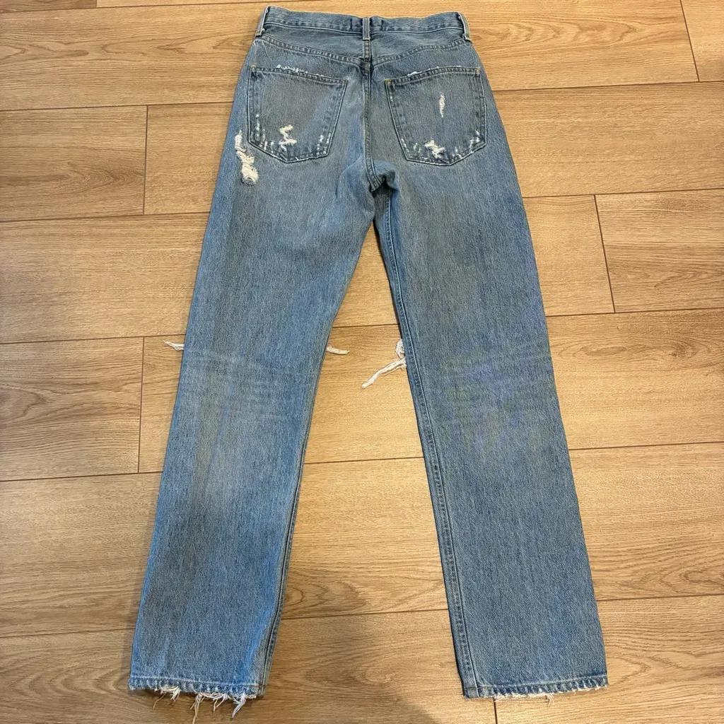Agolde Women’s Pinch Waist 90s Jean Distressed Straight Leg Light Wash Size 23 - Image 6