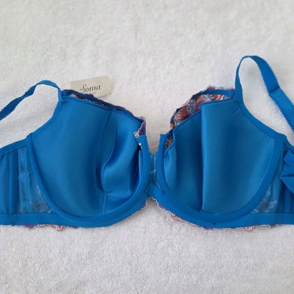 NWT Soma Limited Edition Sensuous Lace Floral Balconet Bra Size 42DD Blue - Image 5