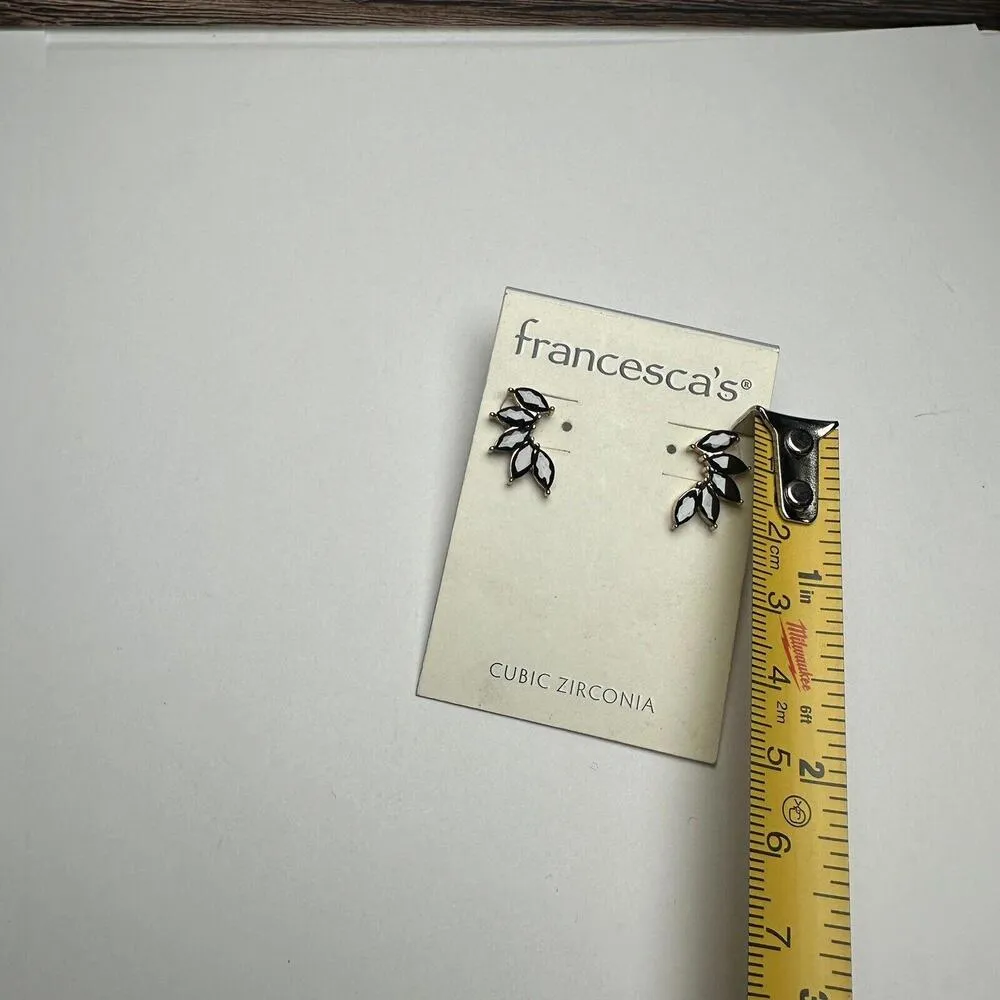 Francesca’s Black Cubic Zirconia Rhinestone Stud Gold Tone Pierced Earrings NWT - Image 7