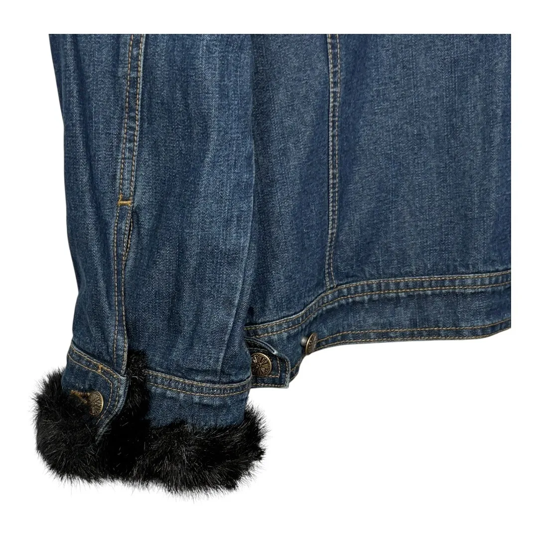 Dennis Basso Penny Lane Denim Jacket Faux Fur Trim Collar Cuff Women Size Medium - Image 7