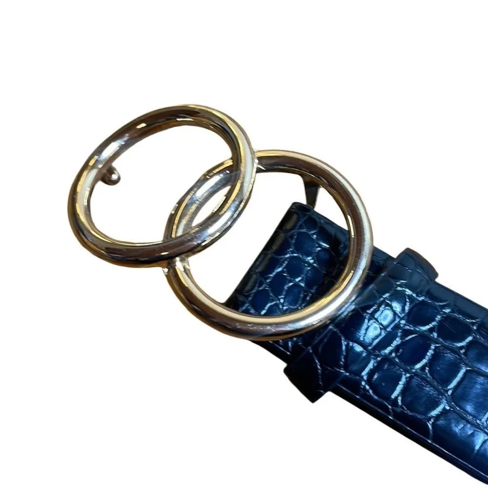 Black House White Market Black Patent Leather Snake print Belt gold loops med - Image 3