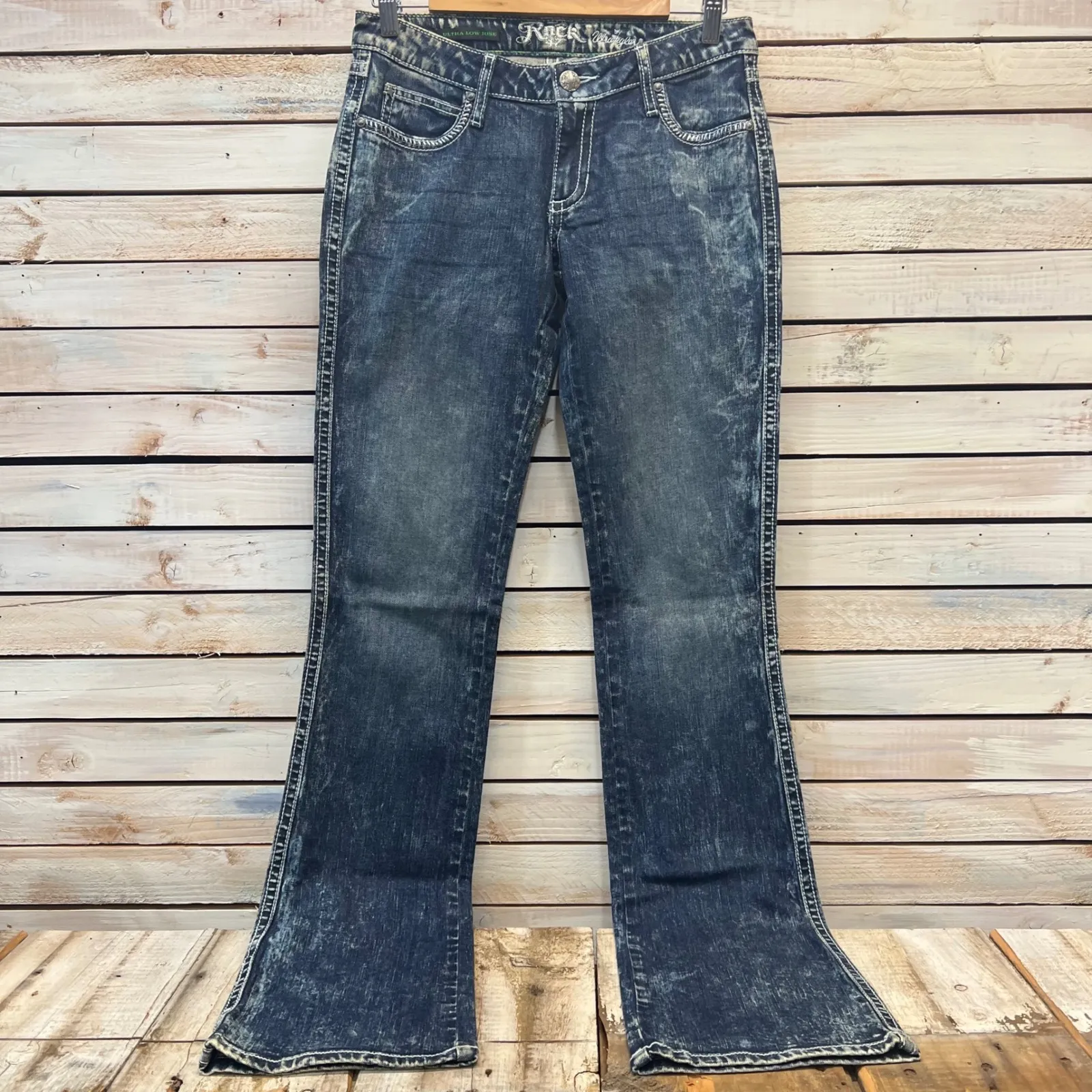 Vintage Rock 47 by Wrangler Ultra Low Rise Bootcut Jeans 3X36 Y2K Western Blue Size 2 - Image 2