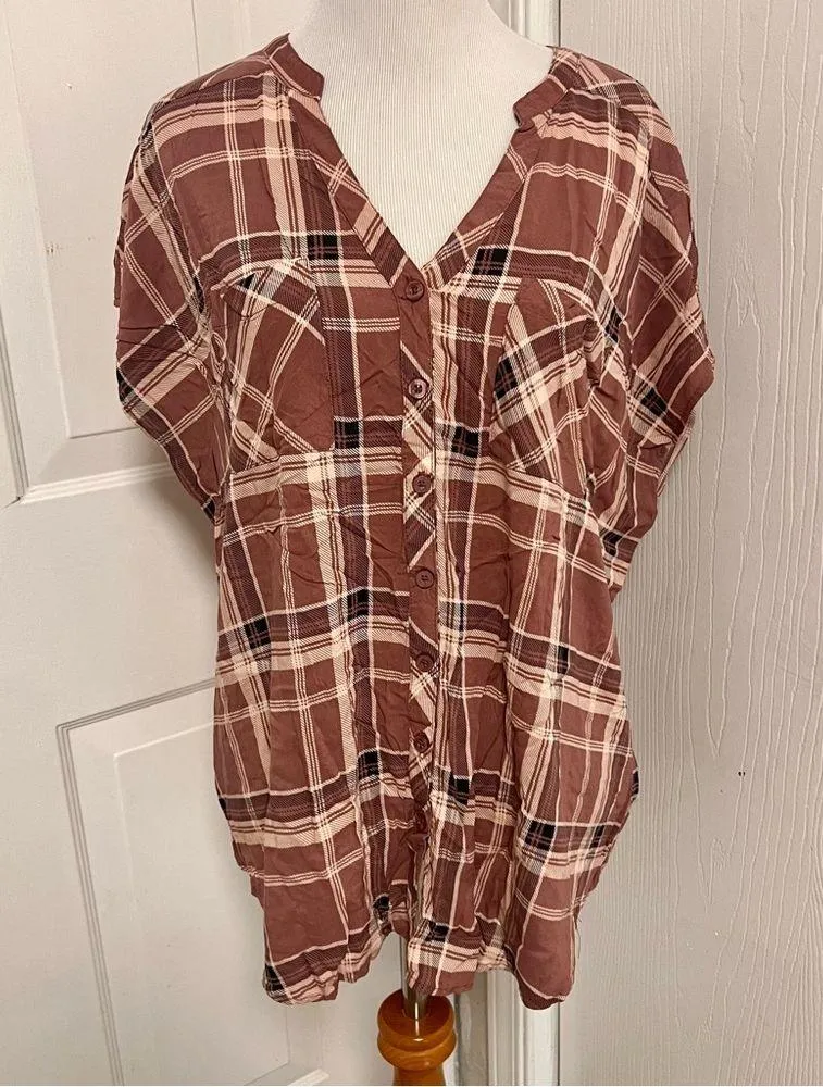 Torrid Plaid Challis Dolman Button Up Blouse A5 - Image 2