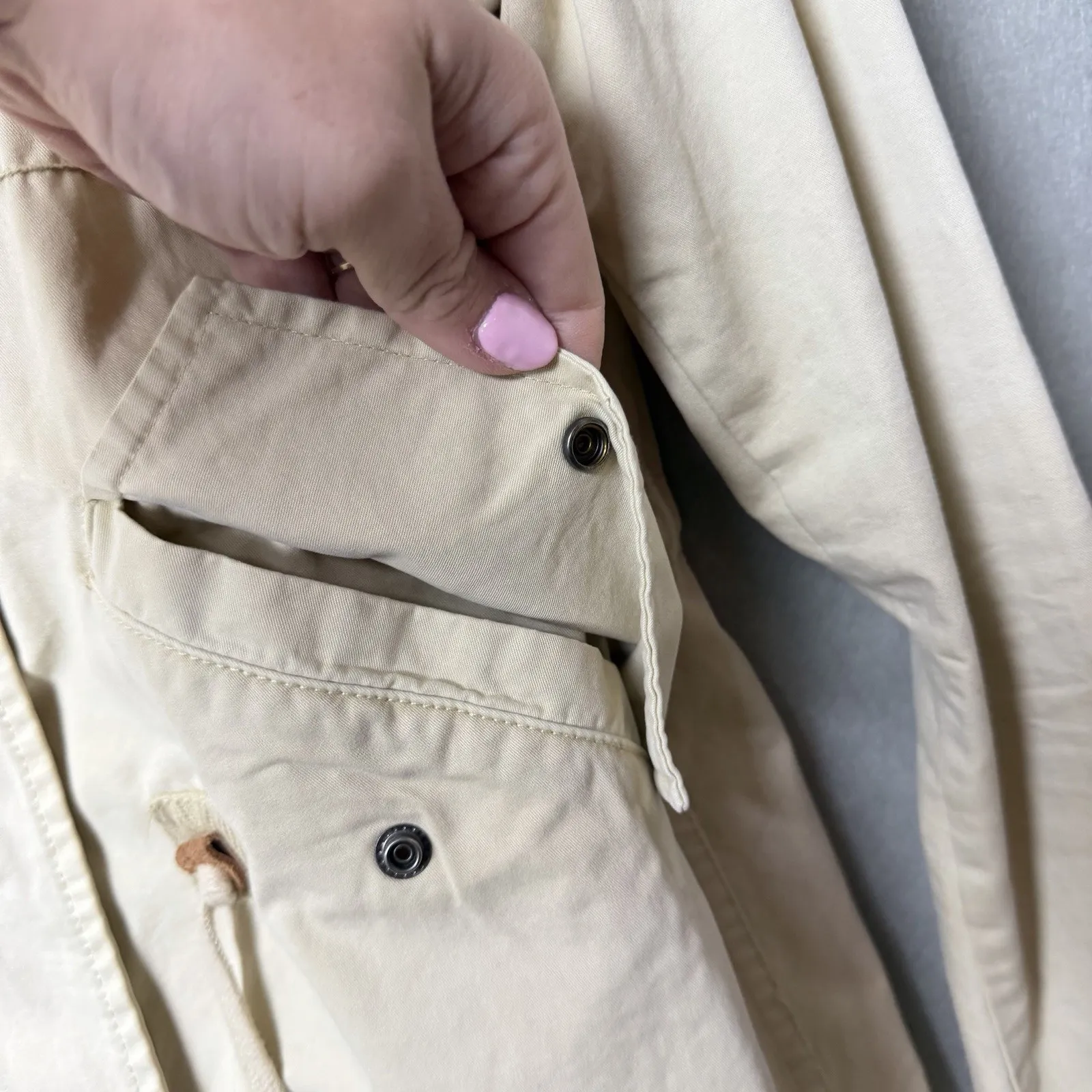 Bershka Cream Utility Trench Coat Jacket Arm Patches Womens US Size XS - Image 5