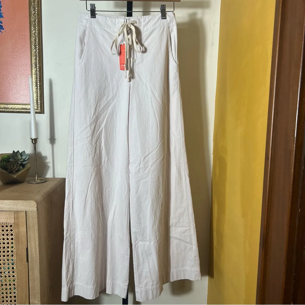 Sundry Lace Up Wide Leg Pants Beach Coastal Resort Cotton Oyster NWT $138 Sz XS - Image 4