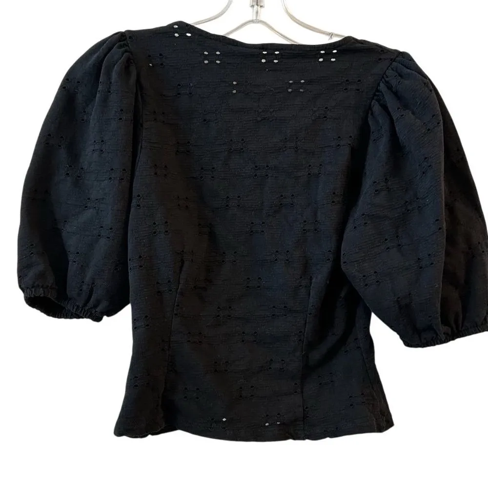 H&M Women's XS Black Puff Sleeve Blouse - Image 4