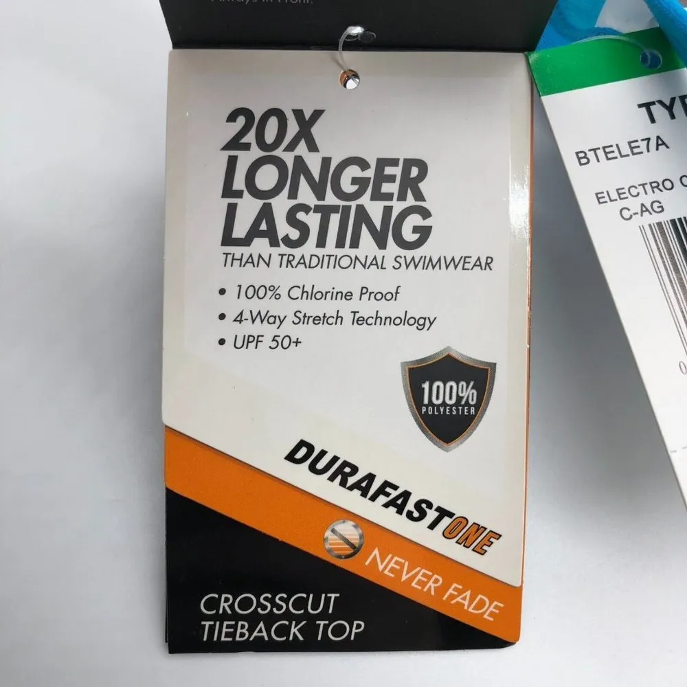 TYR Workout Bikini Electro Crosscut Tieback Top Strappy Blue Pink M (8) - Image 5