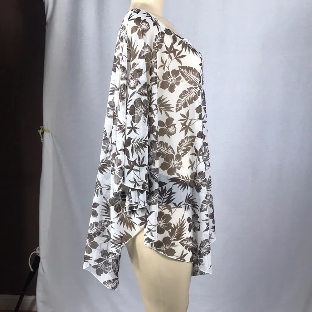 Zuliana Floral Mesh Beach Cover Up Top. One Size Fits Most. Made In USA. New Brown - Image 3