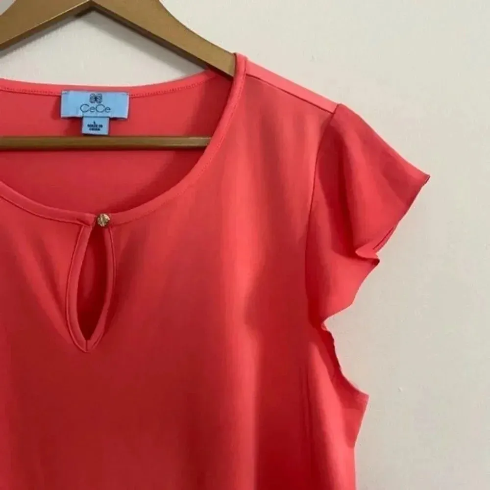 CeCe  Coral Flutter Blouse - Image 4