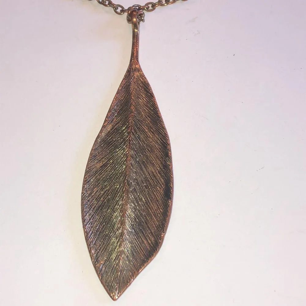 Brass Tone HUGE Boho Leaf Pendant Necklace - Image 7
