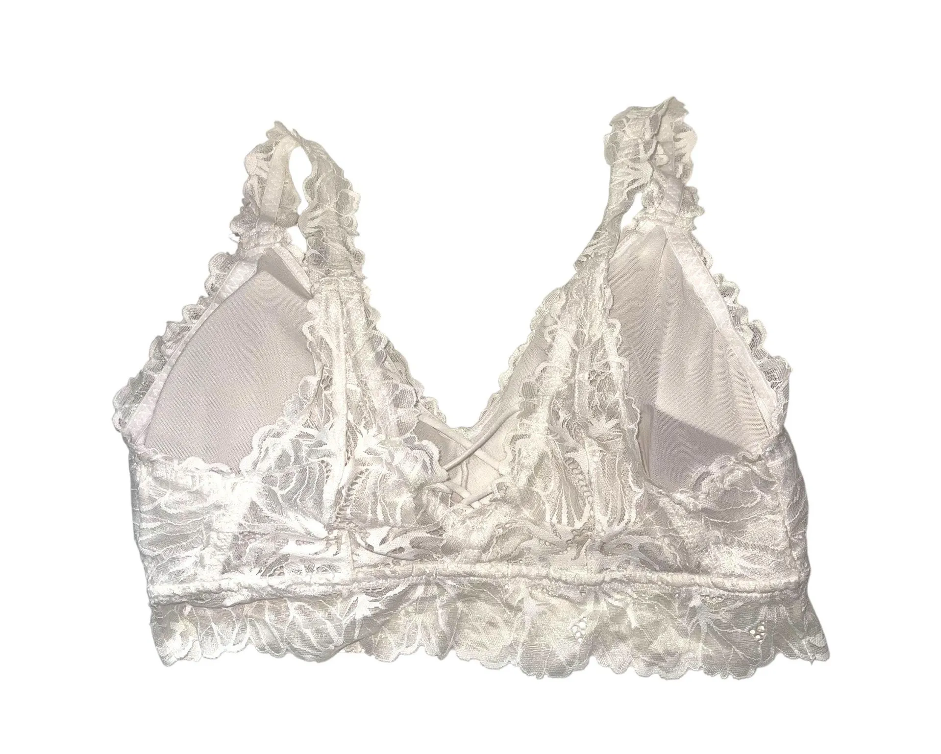 Maurices White Allover Lace Plunge Criss Cross Back Bralette - Image 5