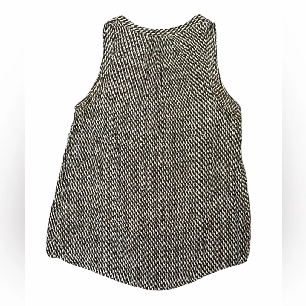 Joie Silk Sleeveless Blouse Small Black Brown White Geometric V Neck Tank - Image 3