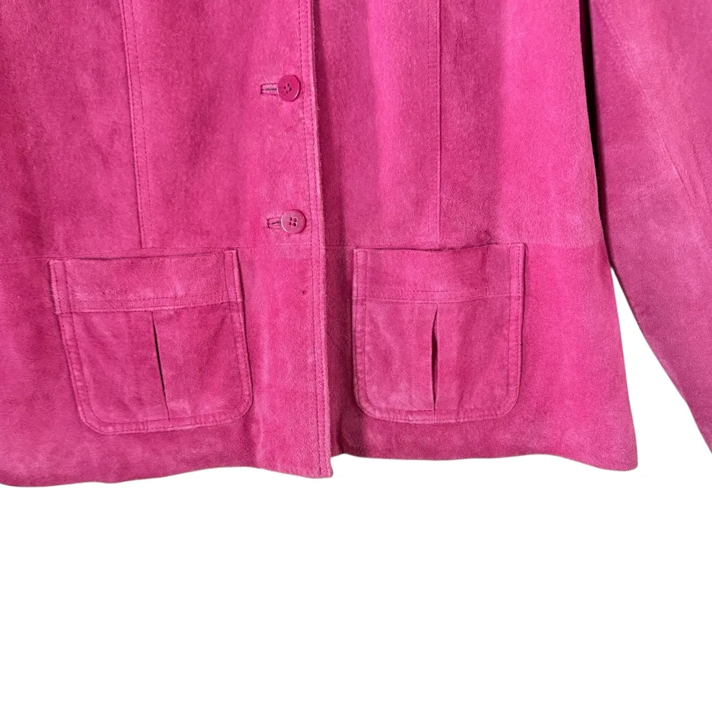Parisian Signature Pink Suede Leather Jacket Women’s Size L Button Front Size L - Image 5