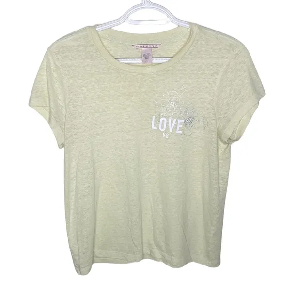 Victorias’s Secret pale yellow love graphic burnout t-shirt size M - Image 5