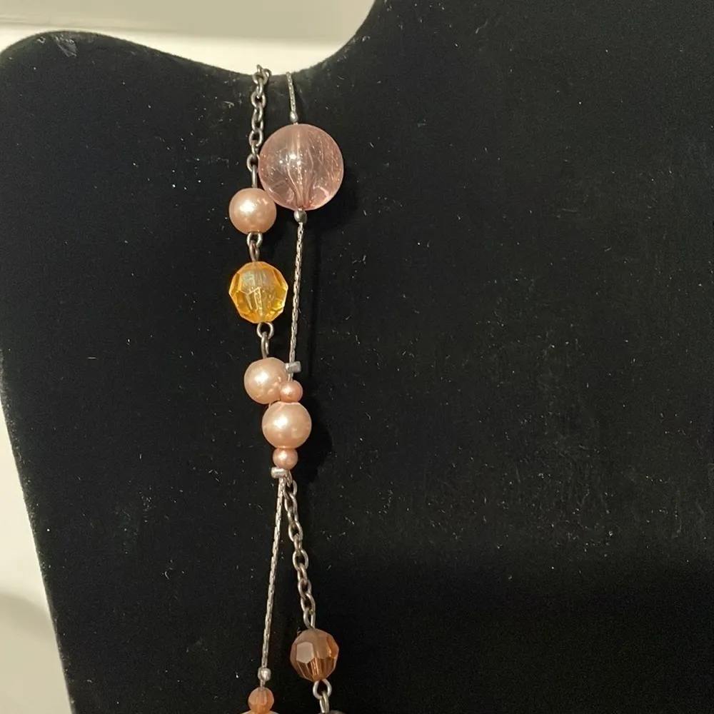 Purple and champagne gold color beaded long necklace - Image 3