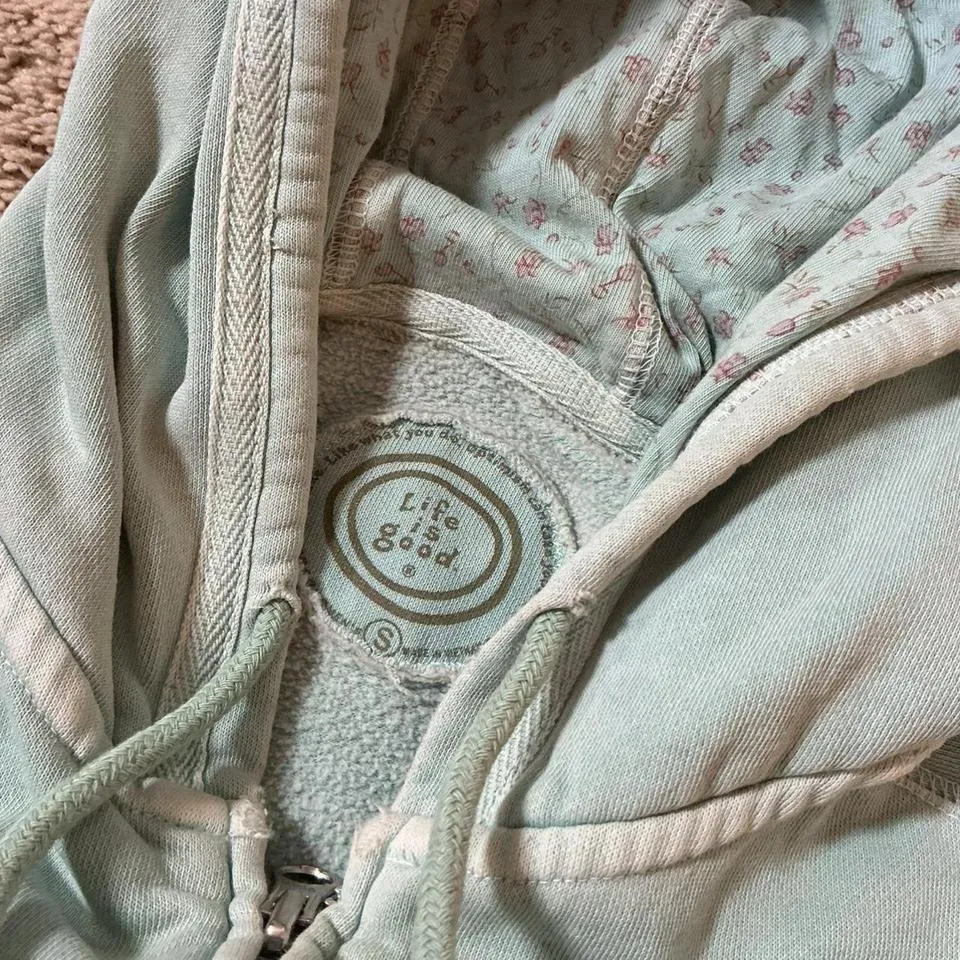 Y2K Life Is Good Womens Zip Up Hoodie Sweatshirt Light Blue Graphic Casual - Image 6