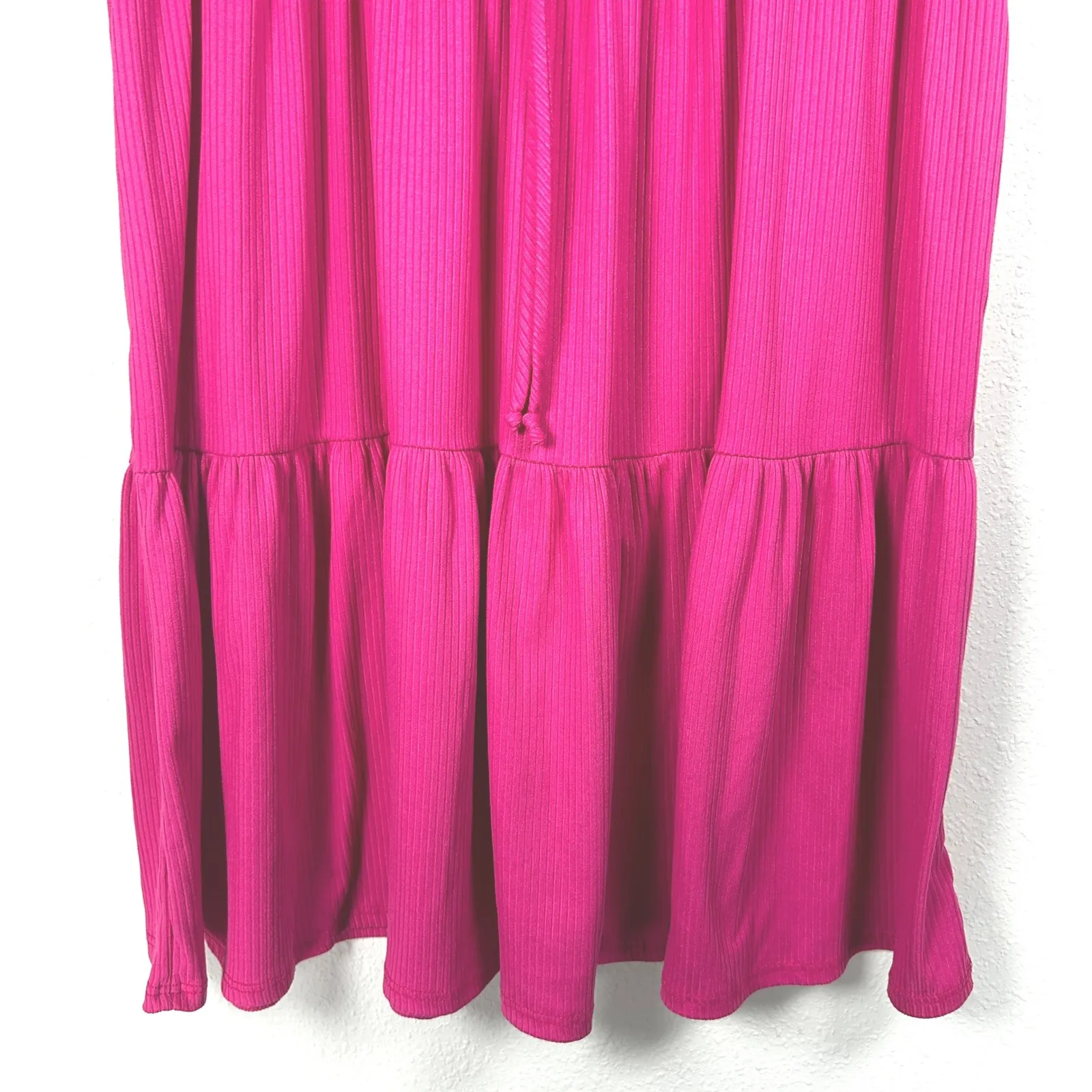 See You Monday Pink Ribbed Tiered Midi Dress Short Sleeve‎ Casual Cute Large - Image 7