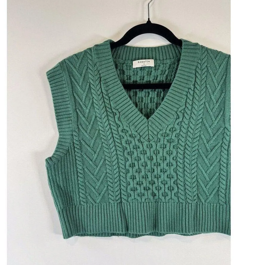 Aritzia Babaton Womens Vest Green Emporia Merino Wool Cable Knit Sweater Small - Image 5