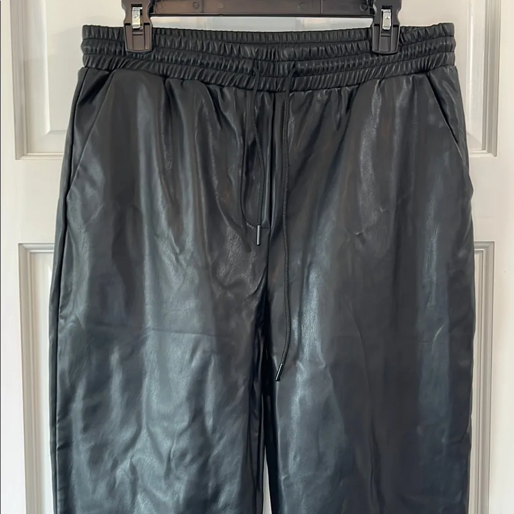 Boutique New Look Faux Leather Black Jogger Pants - Size 10 - Image 2