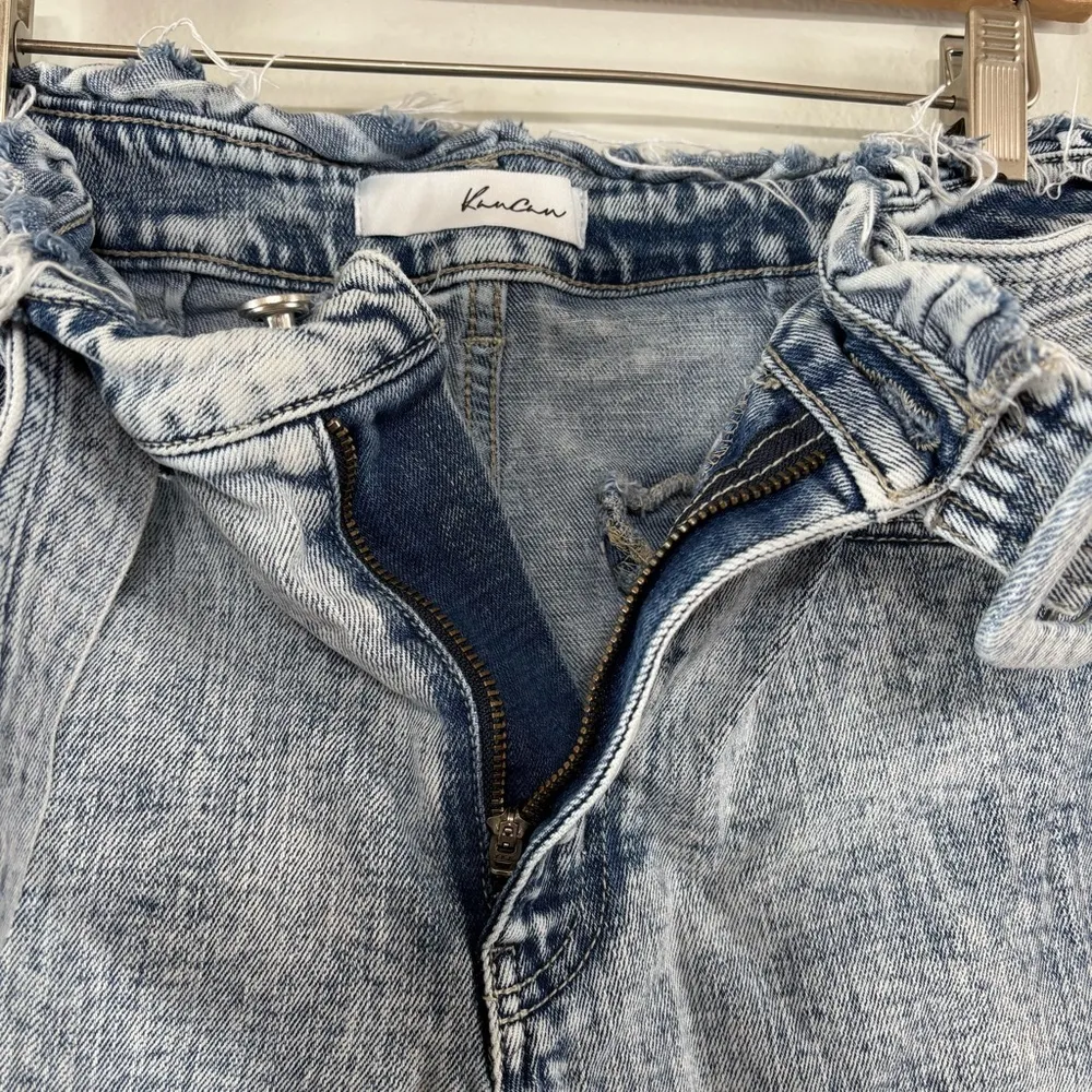 Kancan Acid Wash Medina Ultra High Rise Ruffle Belted Shorts Size 7 Blue - Image 3