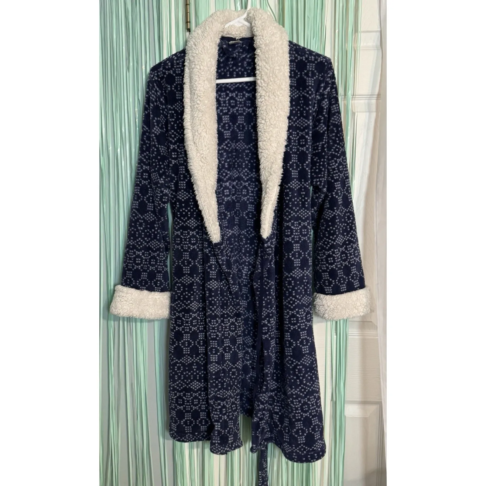 Ulta Blue/White Robe, Fluffy Collar & Sleeves, Poly, Pockets, Hang Hook, L/XL Blue Size L - Image 5