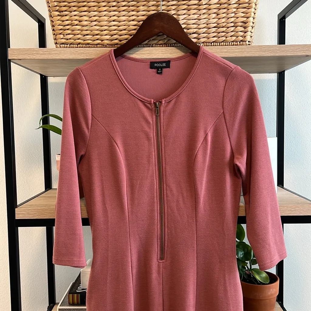 Roolee Stretch Rib Knit Long Sleeve Zip Front Dress w/Pockets!, S - Image 2