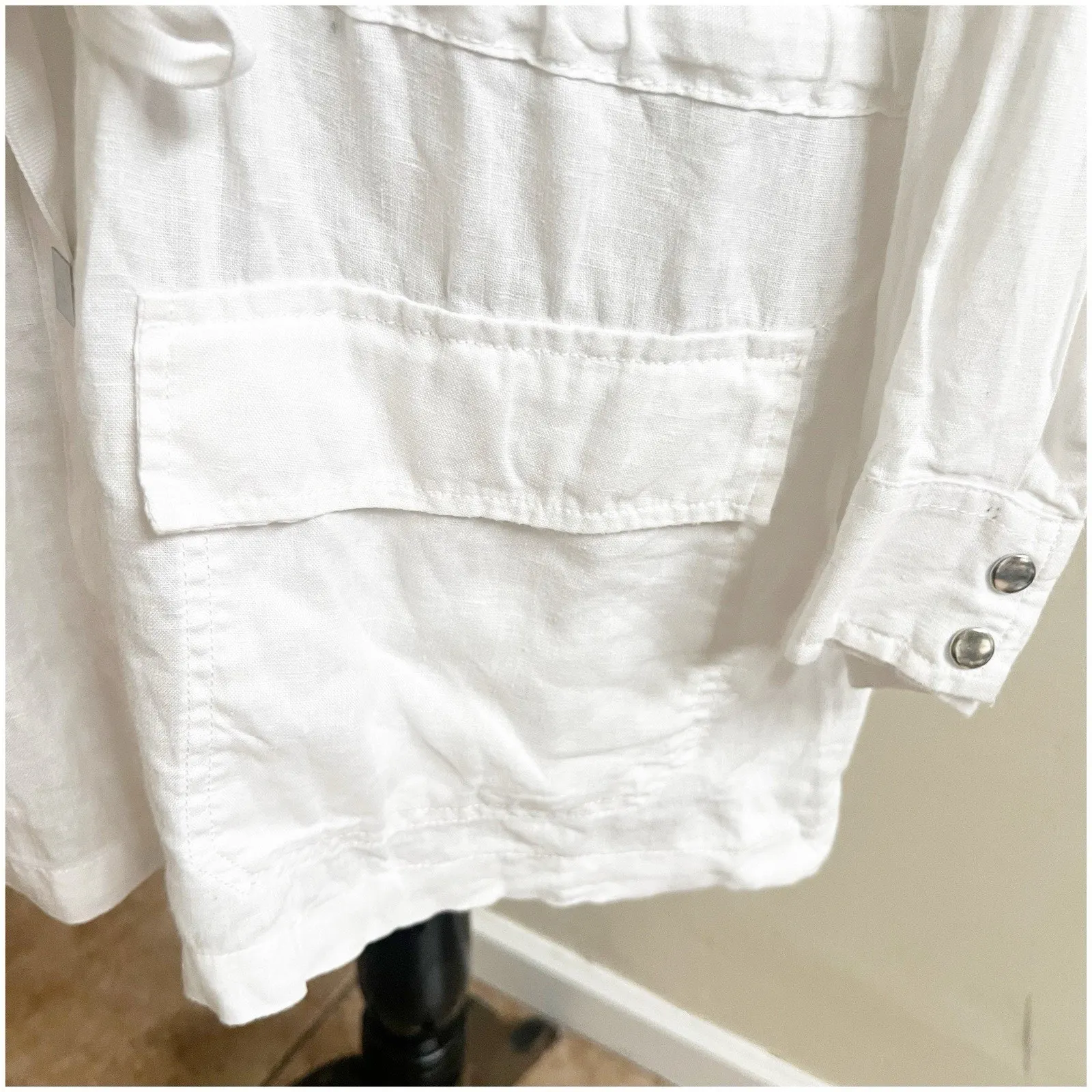 Rachel By Rachel Roy White 100% Linen Jacket Sz 1X Hood Drawcord Waist Washable - Image 13