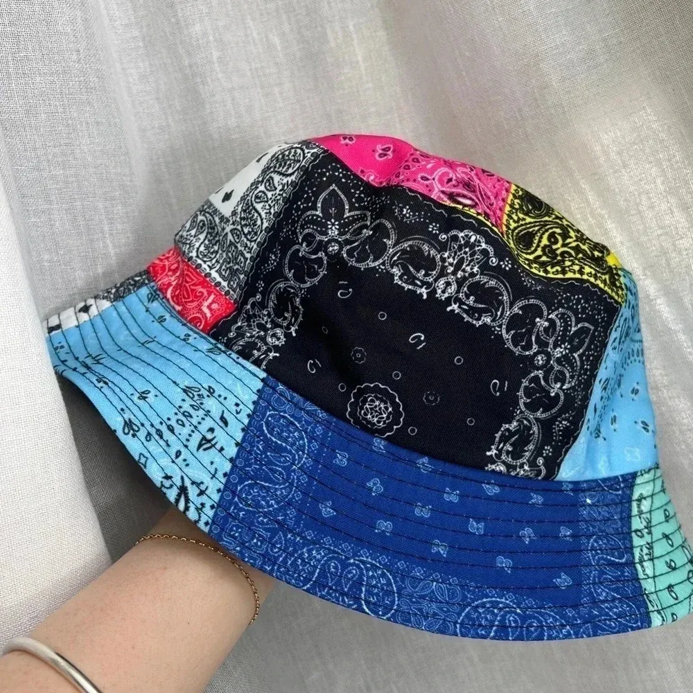 Patchwork Bucket Hat colorful bandana rainbow pride unisex baggu - Image 4