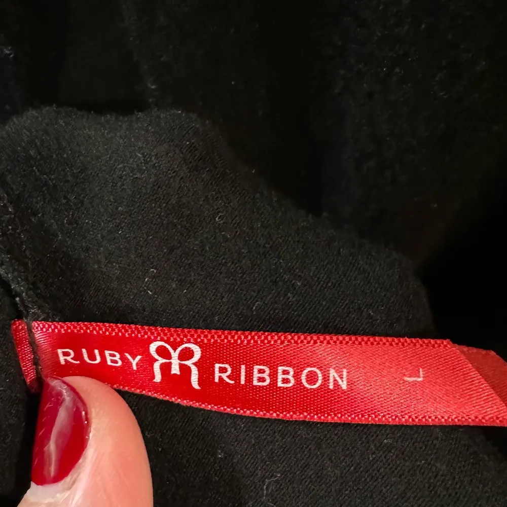 Ruby‎ Ribbon Fully Lined Shapewear Scoop Neck Black Jersey Knit Blouse Large - Image 4