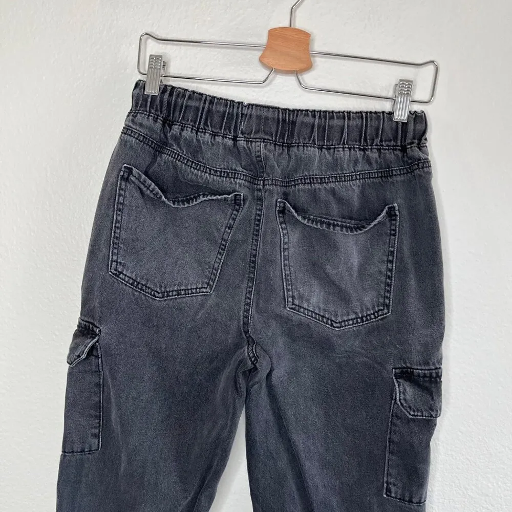 So Juniors Super High Rise Black Cargo Jogger Drawstring Denim Jeans Size 5/27 - Image 3